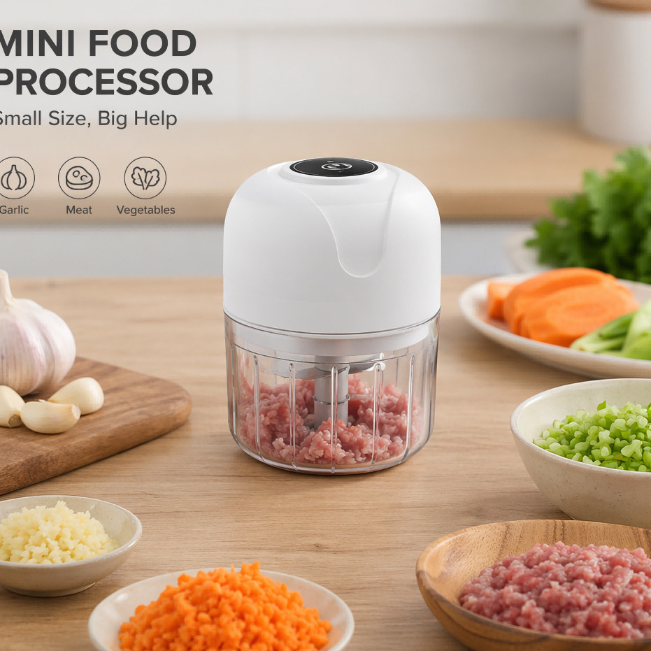 Mini Processador Triturador Sem Fio Elétrico  De Alimentos Para Legumes Alho Gengibre Branco Promoções
