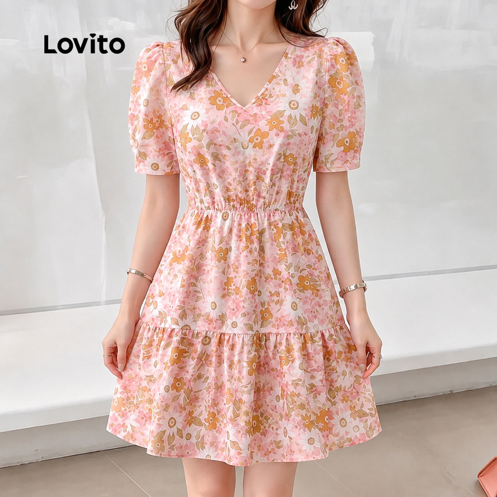 Lovito Vestido Casual Plissado para Mulheres Primavera/Verão DRK8P1D360 — imagem 2 de 2