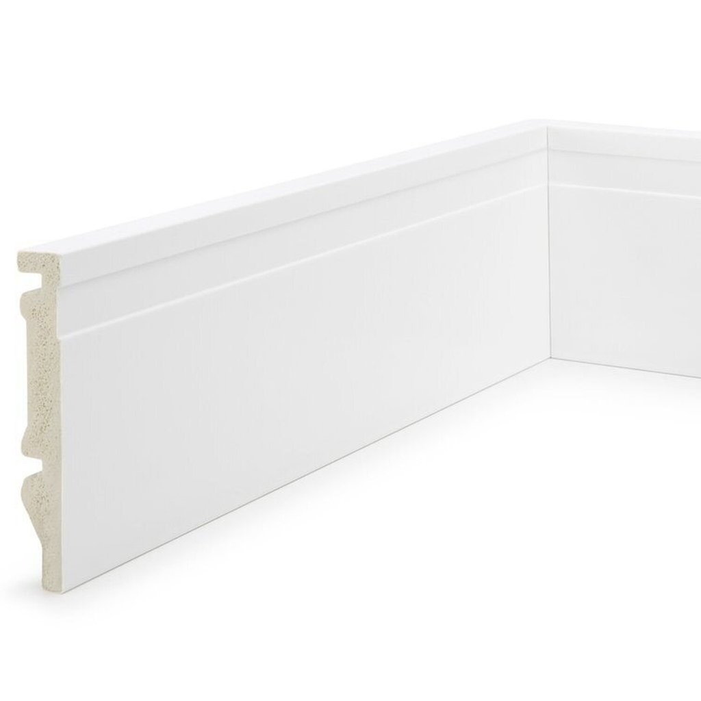 Kit 24m Linear Rodapé de Poliestireno 10cm x 15mm x 2,40m Frisado Nfr Branco Ruffino Branco Frisado