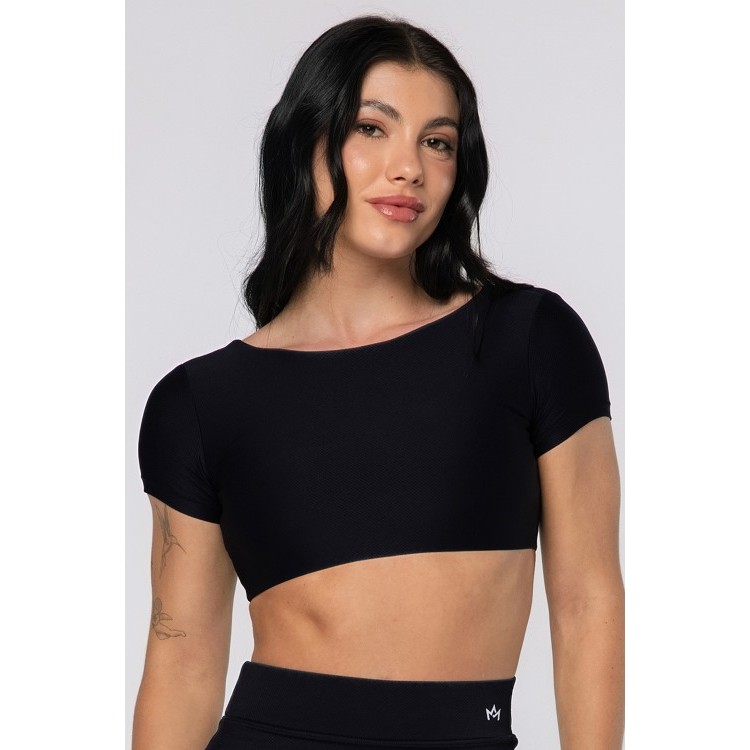 Top Cropped Manga Curta Boost Costas Aberta