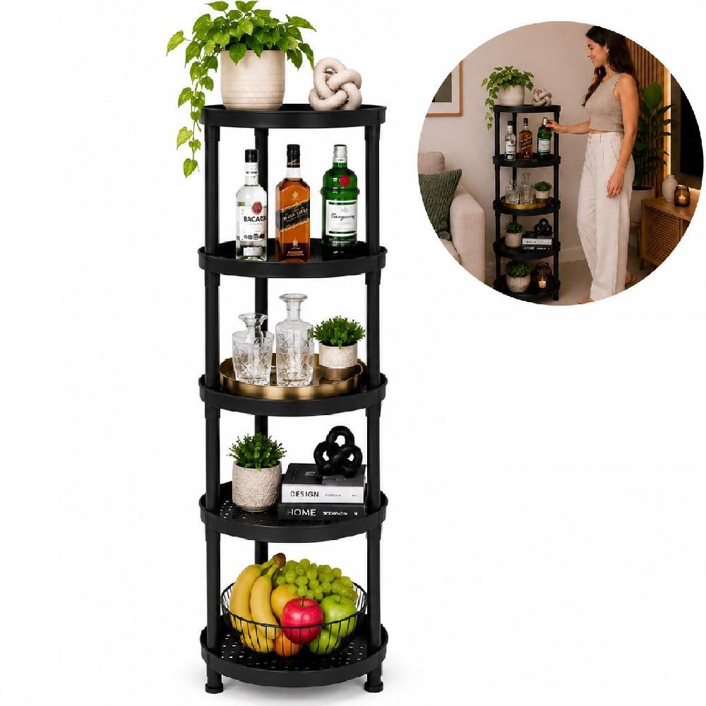 FRUTEIRA MODULAR REDONDA 5 ANDARES PRETA PRATELEIRA ORGANIZADORA MULTIUSO PARA COZINHA SALA LAVANDERIA E ESCRITORIO