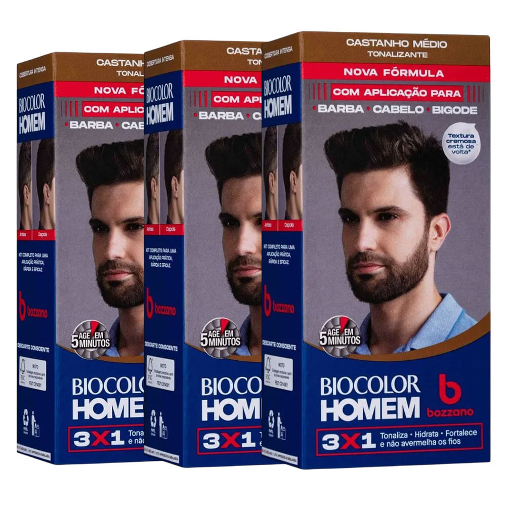 Kit Tonalizante Biocolor Homem Castanho Médio - 3 Unidades