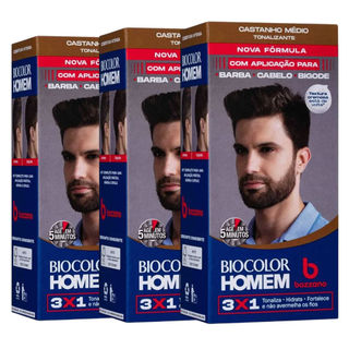 Kit Tonalizante Biocolor Homem Castanho Médio - 3 Unidades