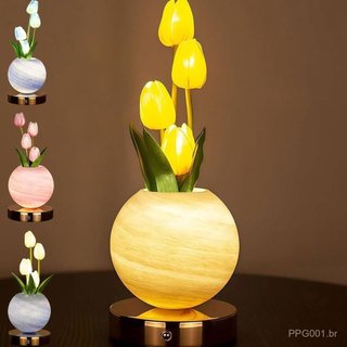Elegante Luminária Noturna em Forma de Buquê de Tulipas, Lâmpada de Flor de Vidro Regulável em 3 Cores, Luminária Noturn