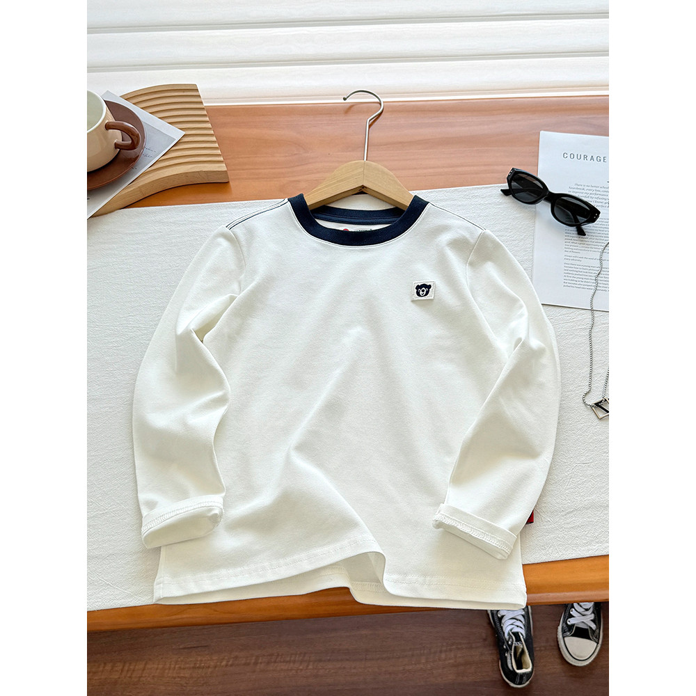 Meninos de manga comprida camiseta roupas de outono 2025 novo estilo crianças simples puro algodão topo meninos Casual A