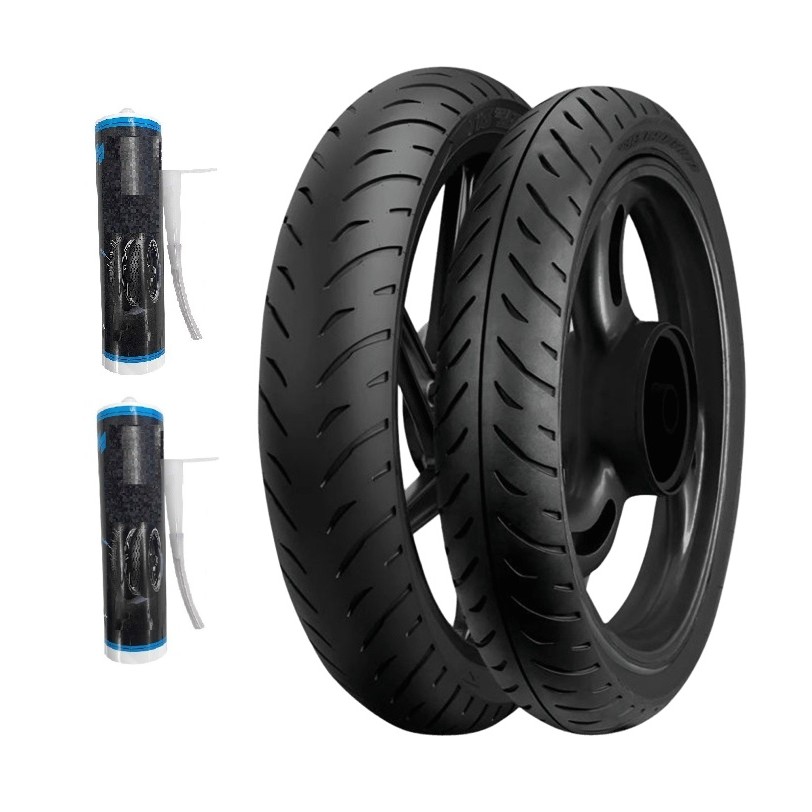 KIT PNEU 80/100-18 47P + 90/90-18 51P EUROGRIP ATT 230 USO SEM CAMARA HONDA CG TITAN 160 CBX200 FAZER 150 + 2 SELANTES