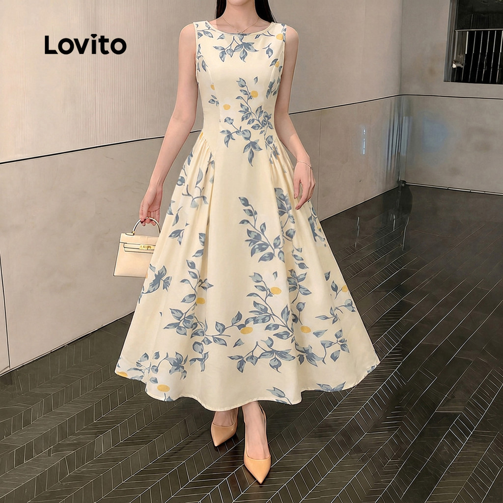 Lovito Padrão de Vestido Elegante com Drapeado Vestido de Primavera/verão para mulheres DRK8P2D848 · foto 2