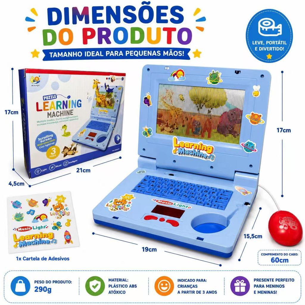 Notebook Educativo com Música + Mouse | Brinquedo Didático Infantil Interativo Presente Para Criança