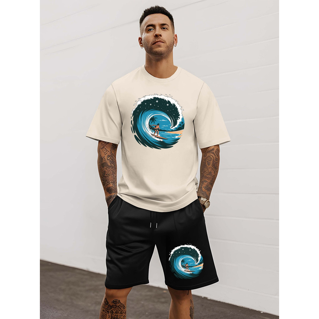 Surf novo masculino verão esportes ao ar livre lazer terno de manga curta, Design de impressão moderno da moda, adequado