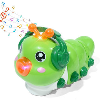 Brinquedo musical de lagarta verde, adequado para crianças pequenas, canta e tem luzes piscantes, brinquedo elétrico inf