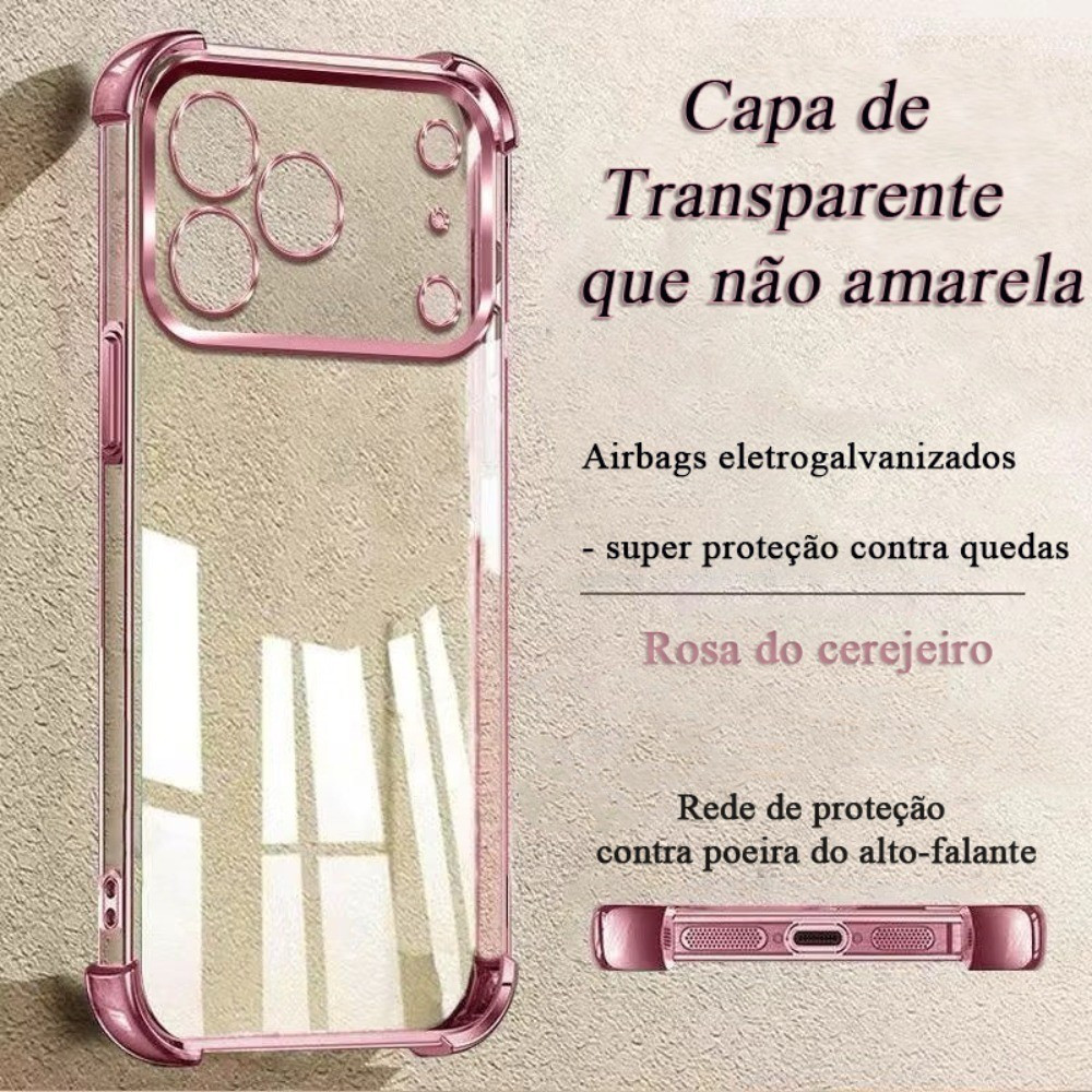 Capa Transparente Almofada de Ar nas Quinas Anti‑Impacto Para iPhone 17 Air 16 15 14 Plus 13 12 11 SJ