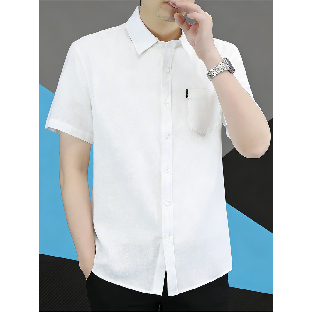 Camisa branca de manga curta masculina verão lapela negócios casual camisa não-ferro Anti-rugas fácil de cuidar camisa d
