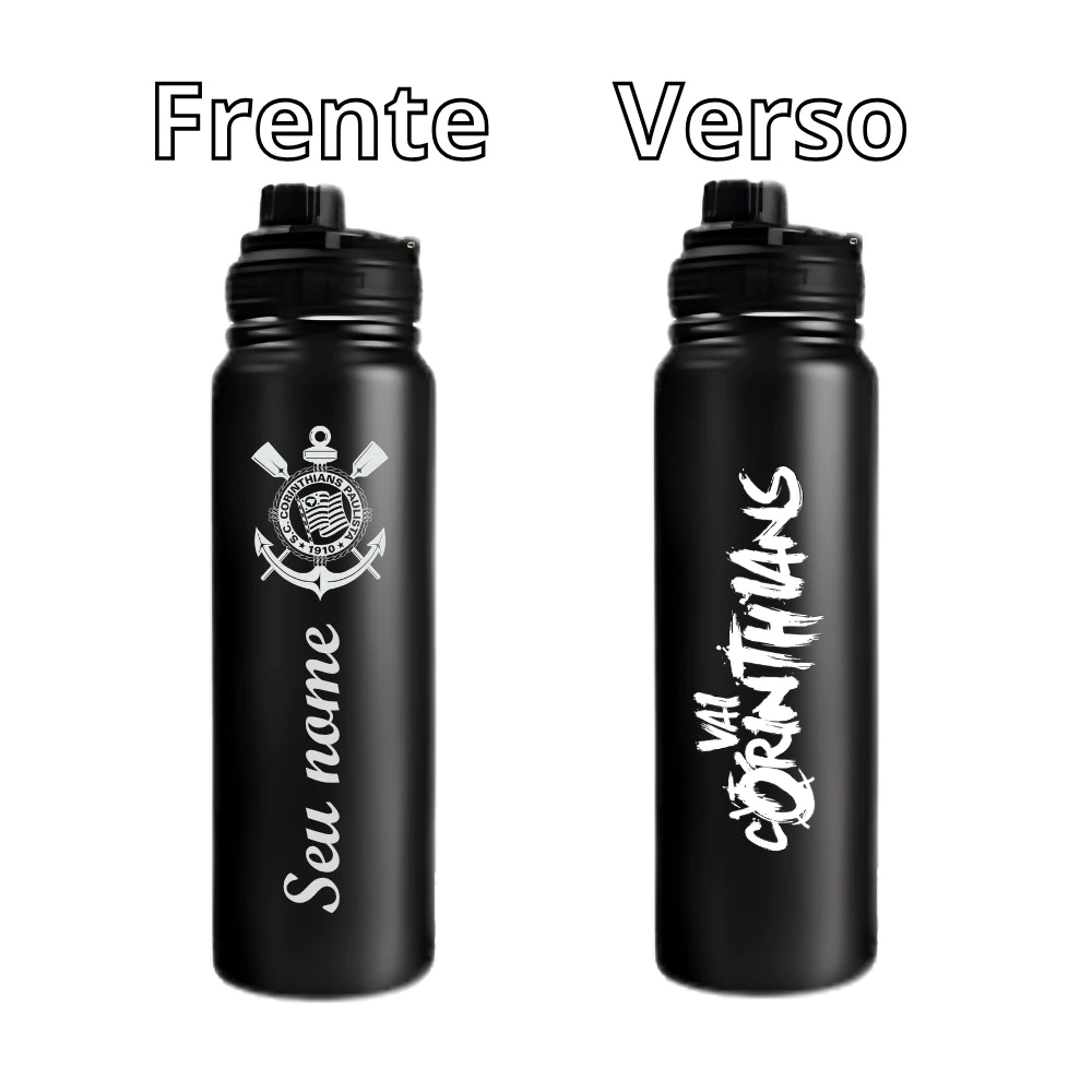 Garrafa Termica Personalizada Frente e Verso Corinthians, aço Inox para Academia, Escola, Trabalho 800ml
