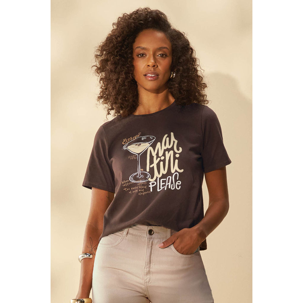 T-Shirt Feminina Regular Italiana Marialícia Marrom