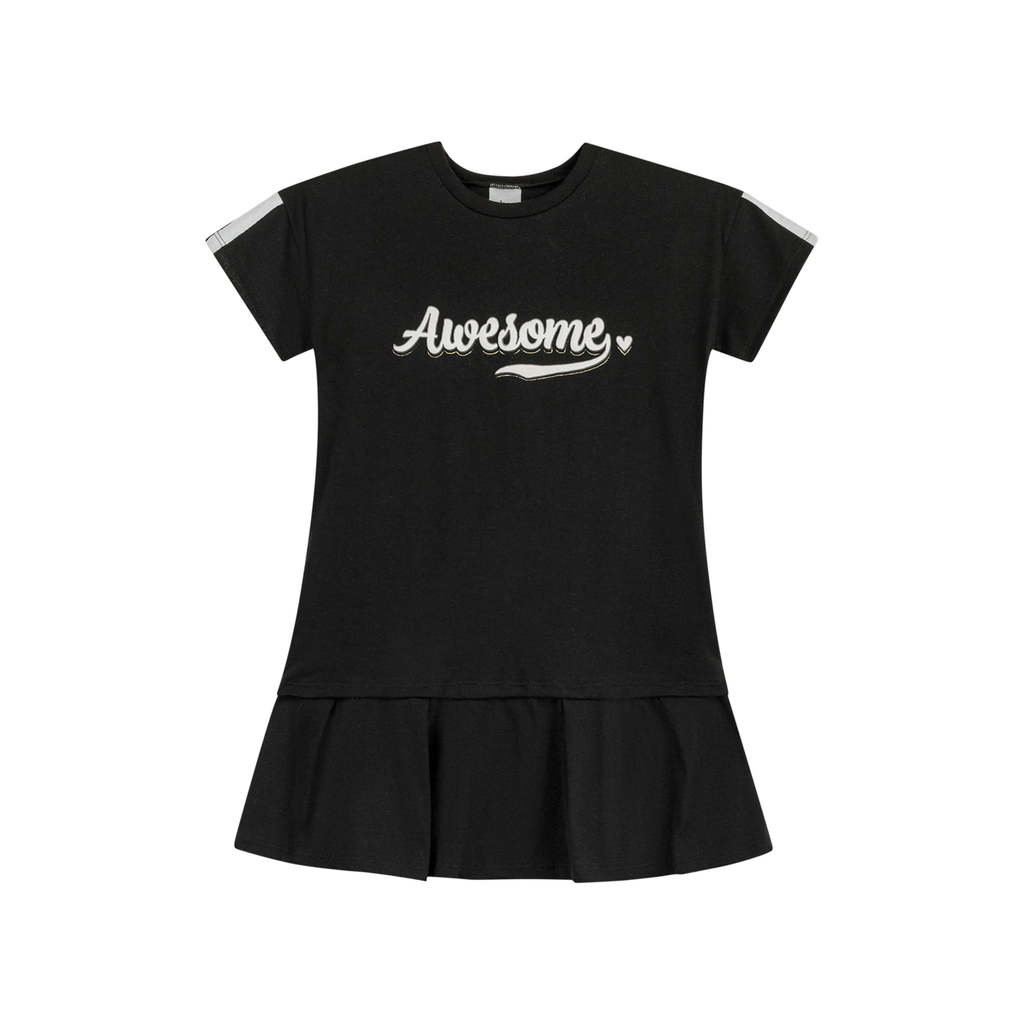 Vestido Infantil Menina Estampa Relevo Elian Preto