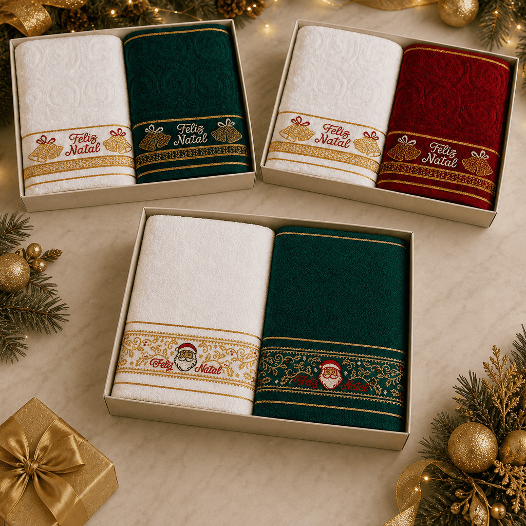 Kit 2 Toalhas Lavabo Natalinas Bordadas Papai Noel