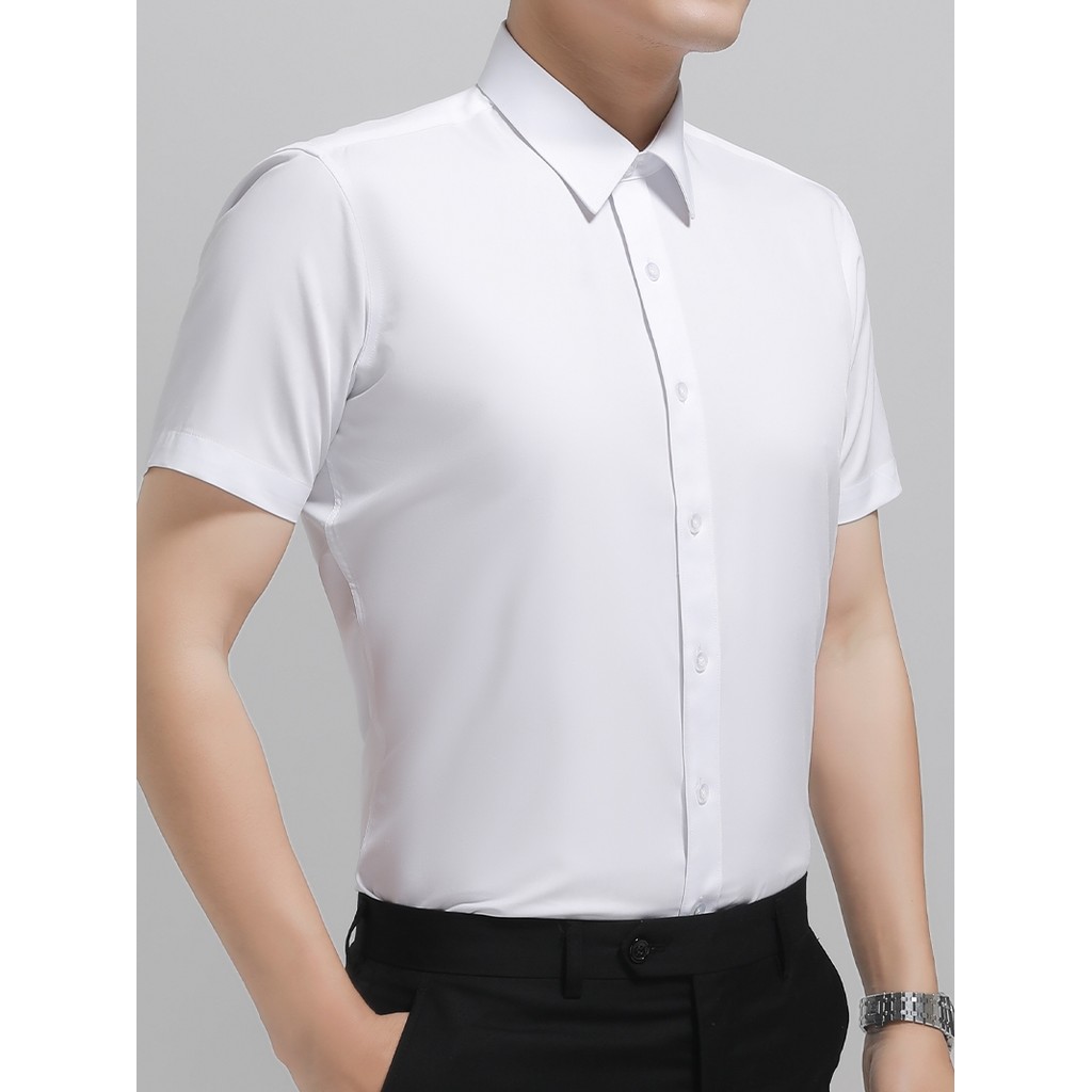 Camisa branca de manga curta de verão masculina seda gelo roupa Formal negócios não-ferro Anti-rugas camisa branca magro