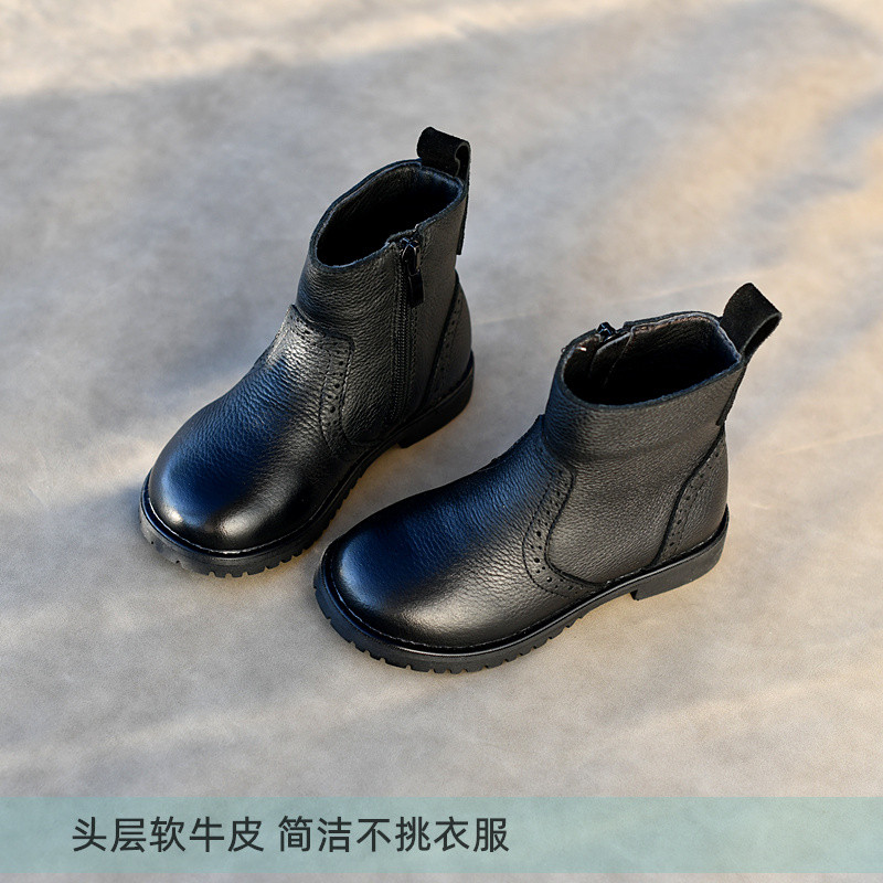 Crianças botas Martin de couro genuíno botas de couro preto meninas botas de princesa outono inverno quente botas de can