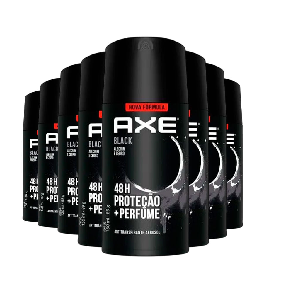 Kit Desodorante Antitranspirante Aerosol Axe Black 150ml - 8 Unidades