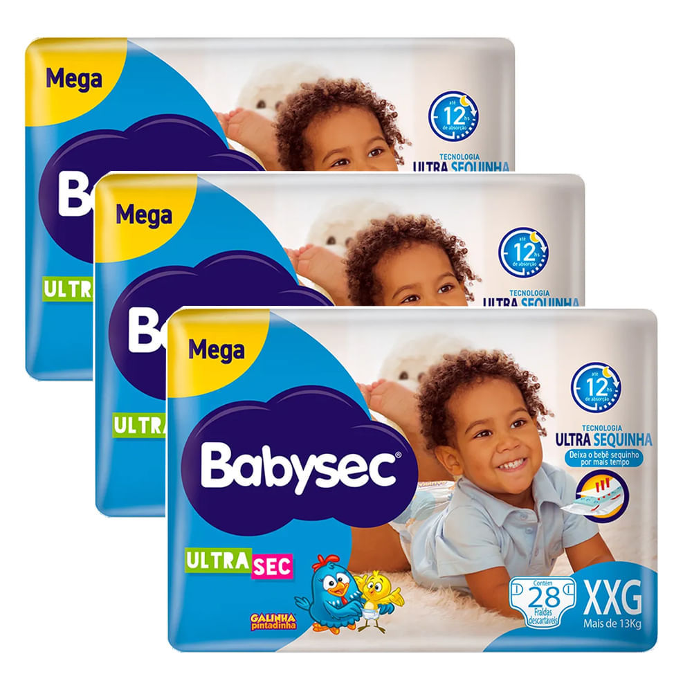 Kit Fralda Descartável Babysec Galinha Pintadinha Ultra Mega XXG Com 28 Tiras -