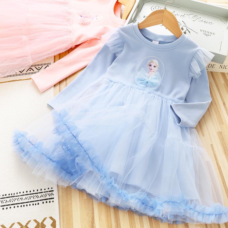 Estilo ocidental meninas gaze saia princesa vestido de manga comprida primavera outono novo estilo crianças bebê costura