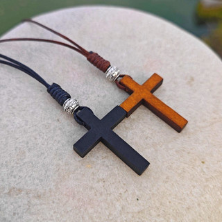 Feito à mão pequena cruz de madeira colar longo pingente casal pingente masculino feminino paz proteção do corpo Retro c