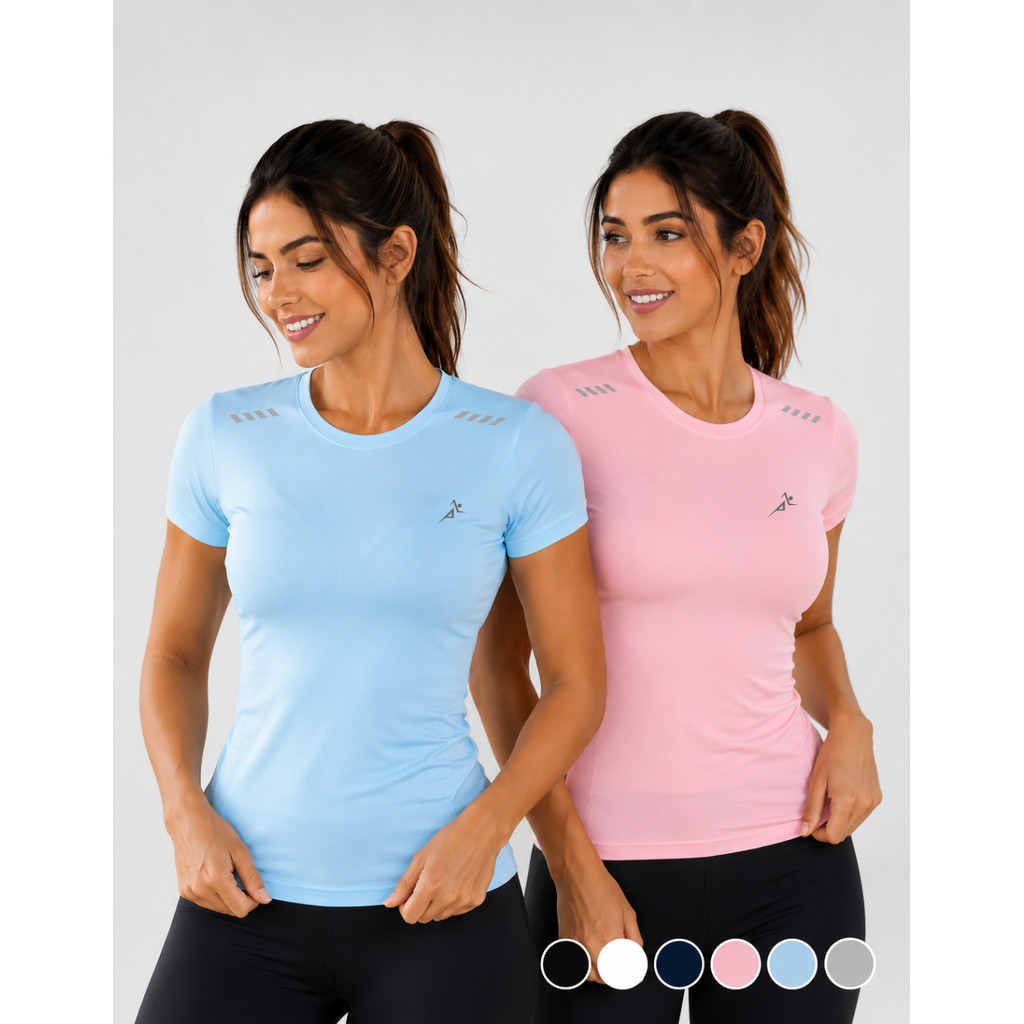 Kit 2 Dry Fit Camisetas Fitness Feminina Academia Caminhada Esportiva Corrida Treino Proteção UV
