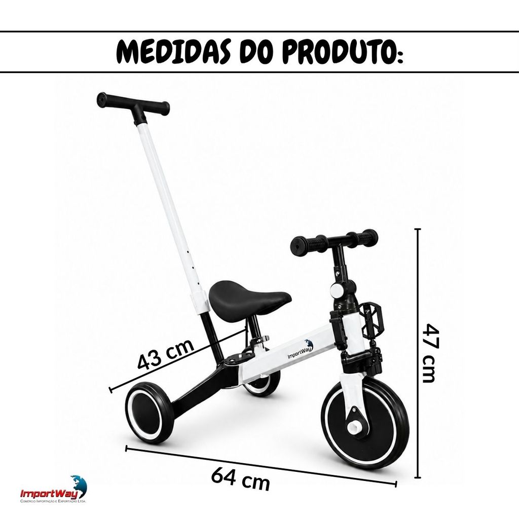 Bicicleta Infantil Equilíbrio 5 Em 1 Triciclo Empurrador Balance Bike Sem Pedal Branca Para Crianças 3 Anos — imagem 2 de 2