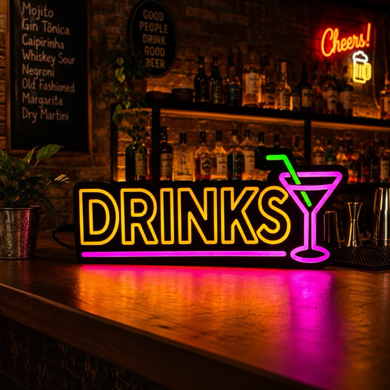 Luminária Decorativa LED Neon Drinks Parede com Fonte Bivolt