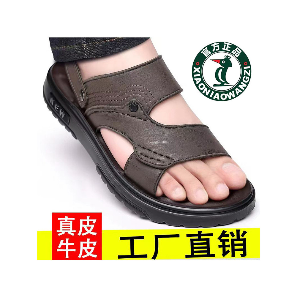 Oren Woodpecker Sandálias Masculinas Verão Couro Genuíno Sola Macia Sandálias Casuais Chinelos Masculinos Desgaste Exter