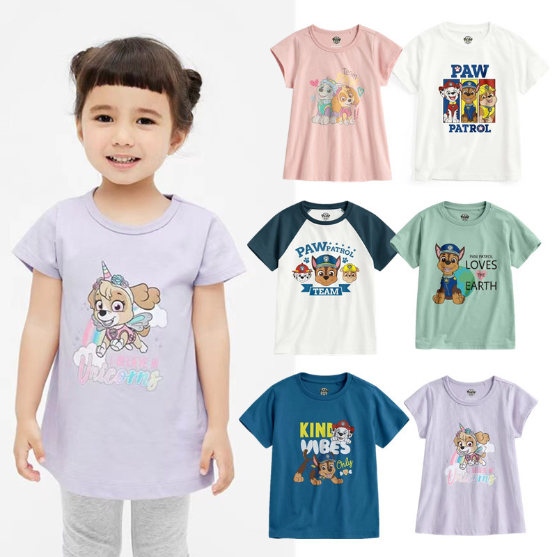 Verão novo estilo crianças puro algodão de manga curta camiseta meninos meninas crianças dos desenhos animados cães em t