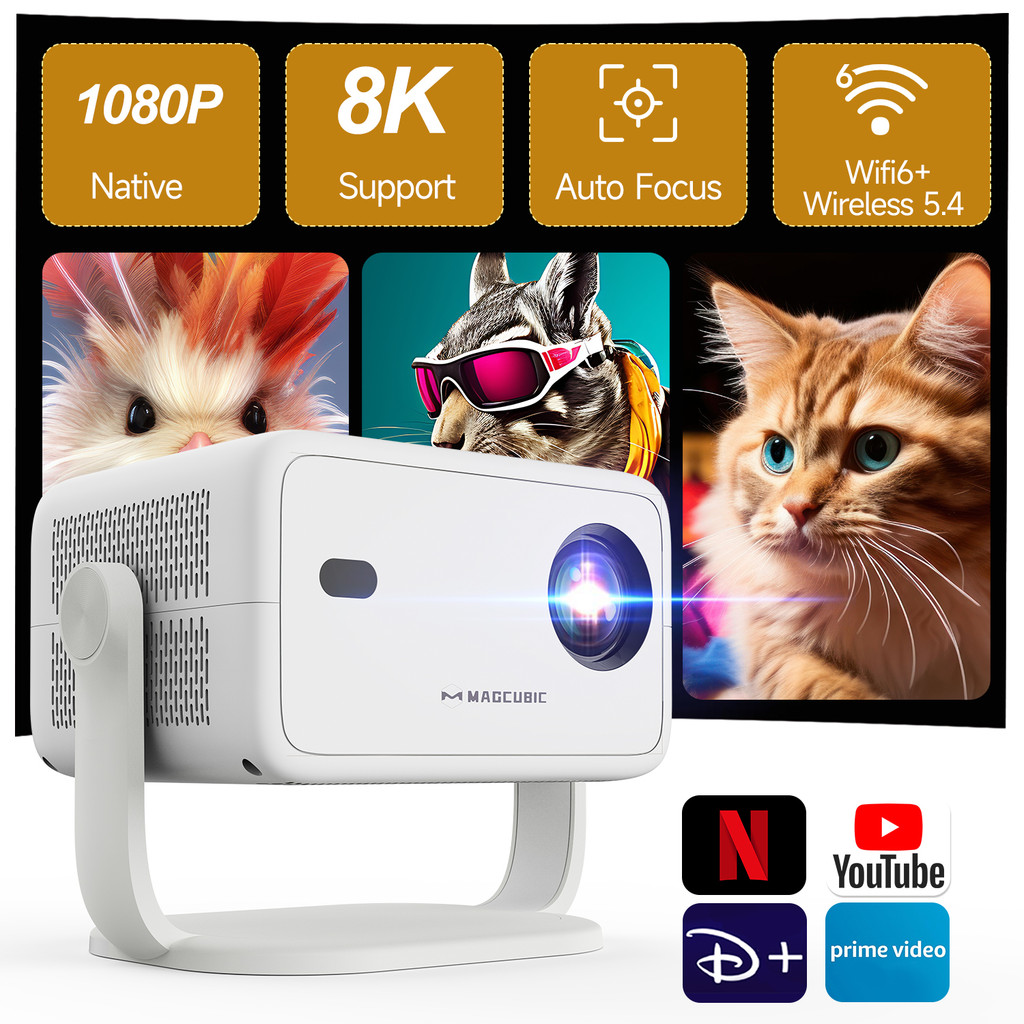 MAGCUBIC L018 Projetor 700ANSI 1080p Nativo Android 14 Foco Automático WiFi 6 BT5.4 Home Cinema