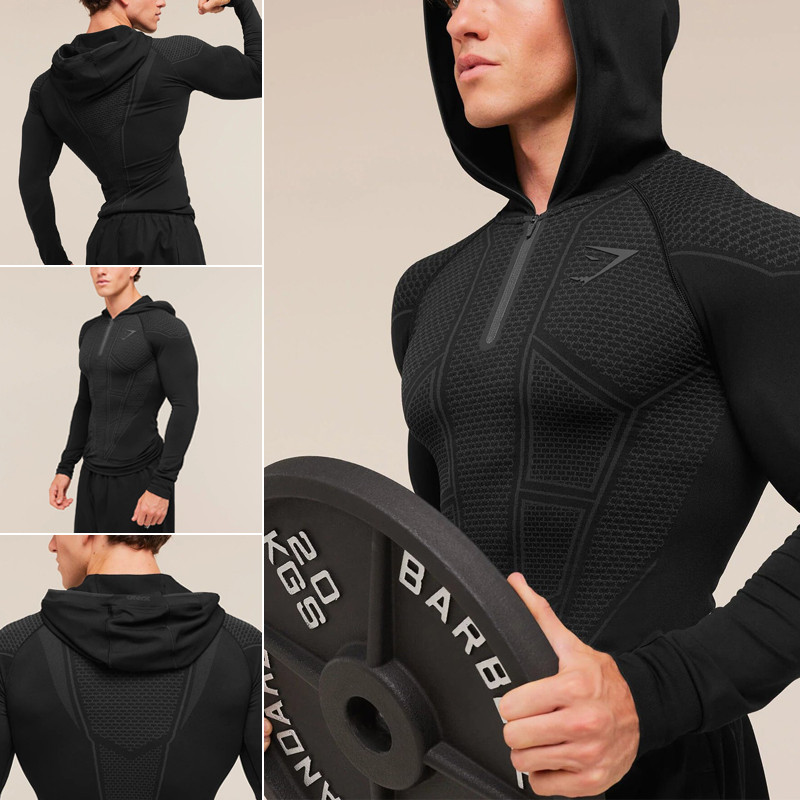 GYM V1 Masculino Muscle Fitness Manga Longa Moletom Elástico Secagem Rápida Confortável Para Treinamento Esportivo De La