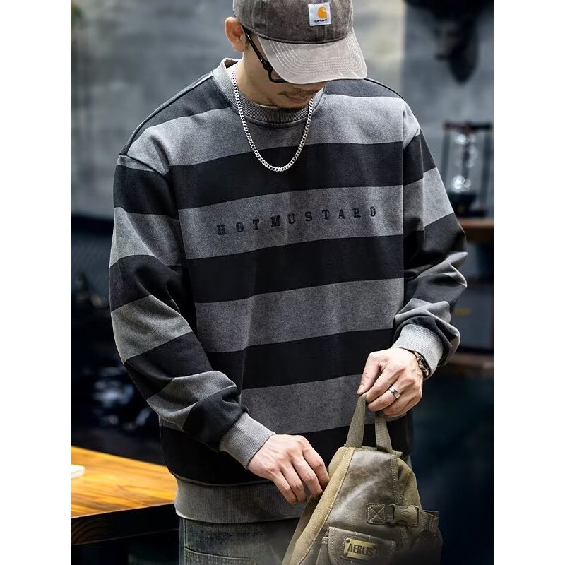 Listrado Street Wear moletom masculino outono 2025 novo estilo roupas masculinas gordura de manga comprida roupas mascul