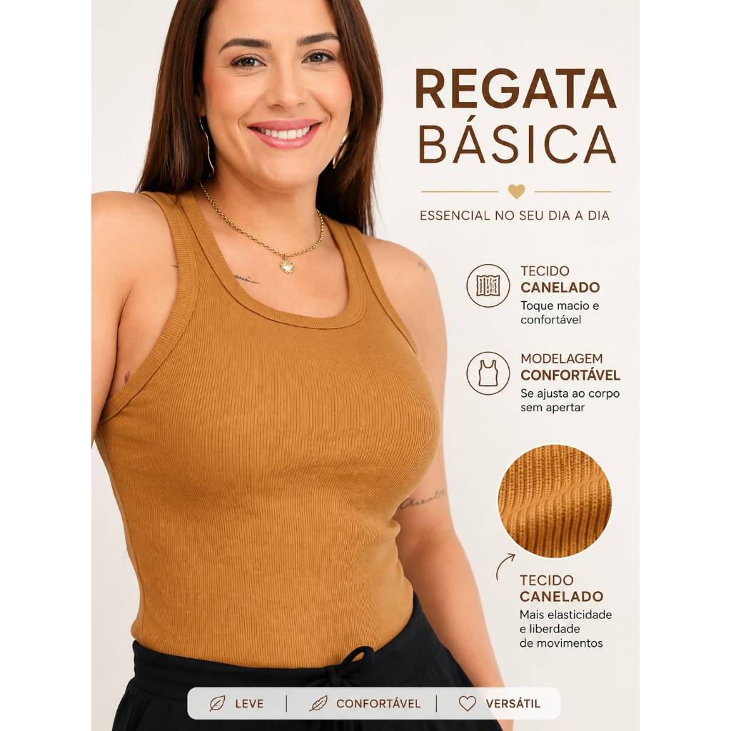 Regata Básica Ribana Canelada Algodão Elastano Premium Blusinha Feminina