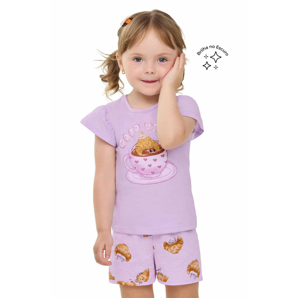 Pijama Curto Infantil Menina Croissants Elian Lilás