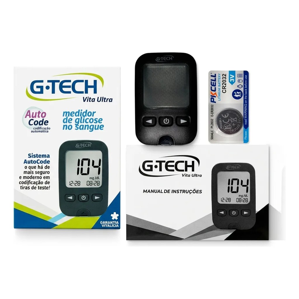Medidor De Glicose Glicosimetro G-TECH Vita Ultra e Bateria