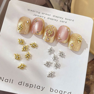 10 acessórios para arte em unhas com estrela cravejada de diamantes, luz dourada e prateada, luxo piscante, oito estrela