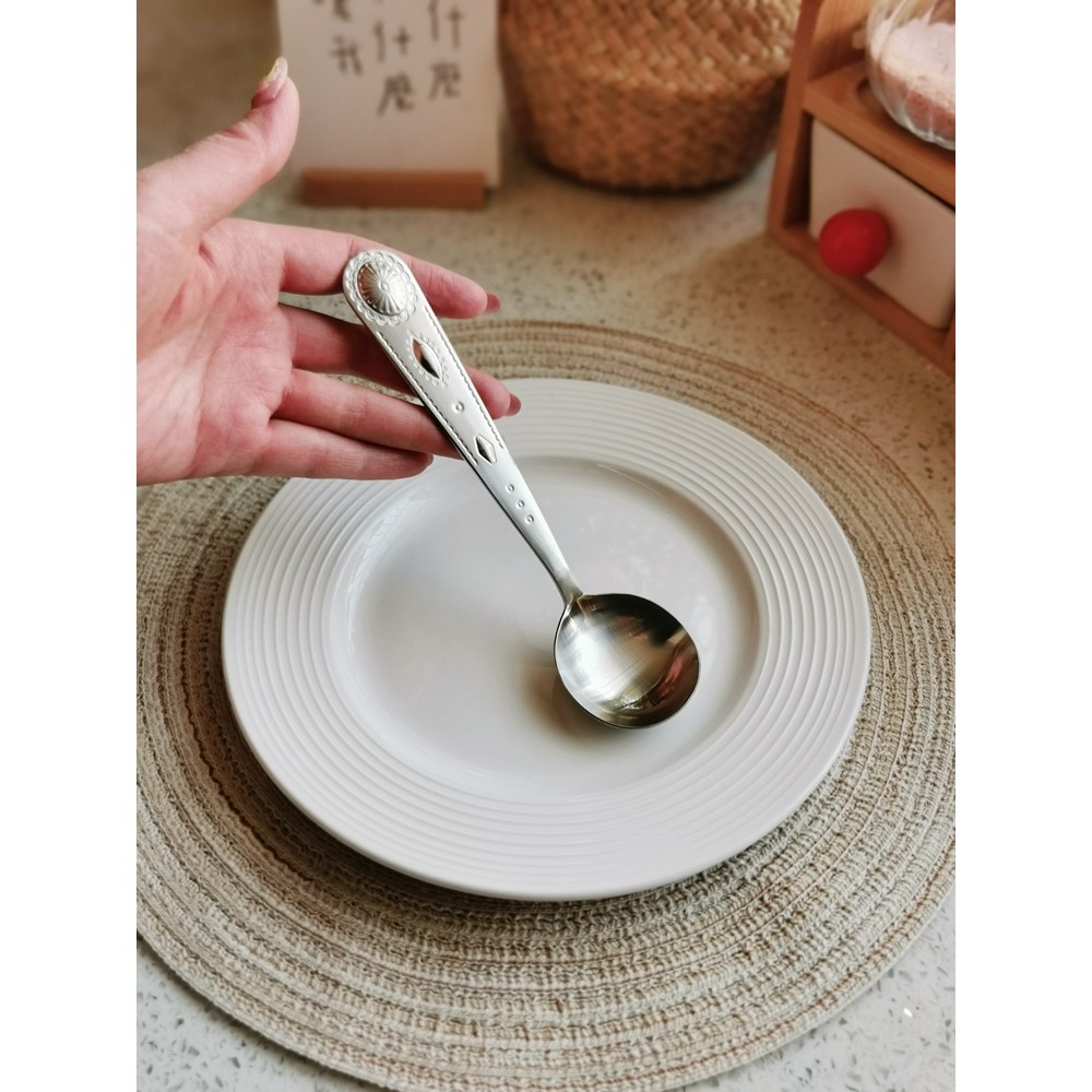 Lolita estilo 18-10 aço inoxidável 304 Retro borda de renda Rococo Gem em relevo princesa colher de mesa colher de sopa