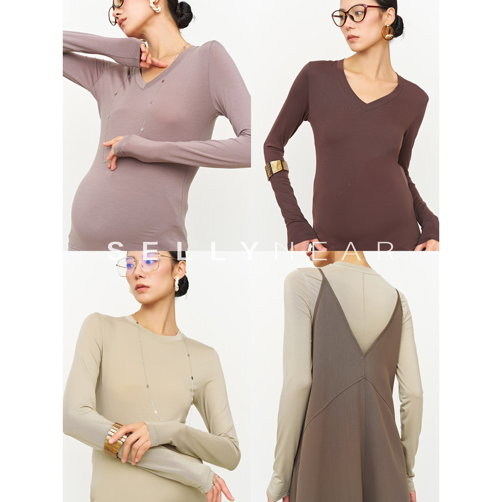 SELLYNEAR Camisa de fundo para maternidade outono inverno novo estilo moda maternidade pós-parto Top Lyocell Tencel cami