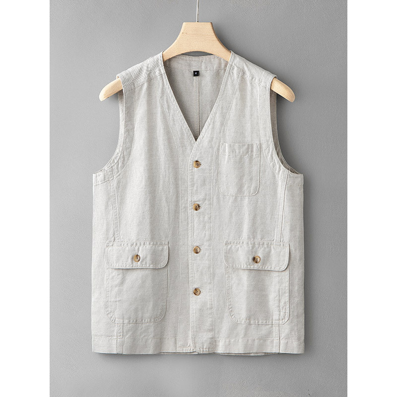 Colete de linho masculino exterior Wear primavera verão Casual solto colete sem mangas algodão linho colete masculino pa