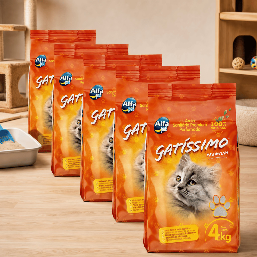Kit 5 Areia Fina Sanitária Com Perfume 4kg Premium Higiênica Granulado Para Gatos Gatissimo 20kg