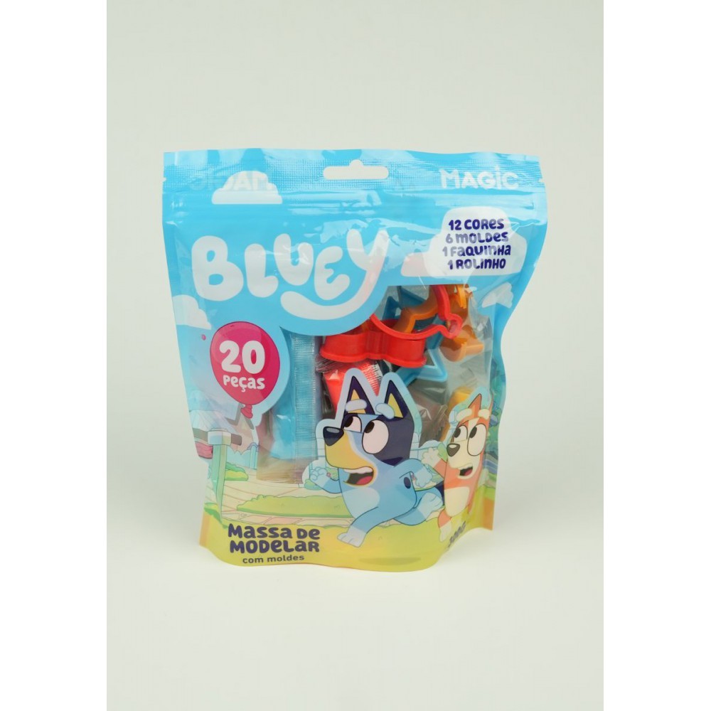 Bluey - Massa de Modelar 300g com 12 Cores, 6 Moldes, 1 Rolo