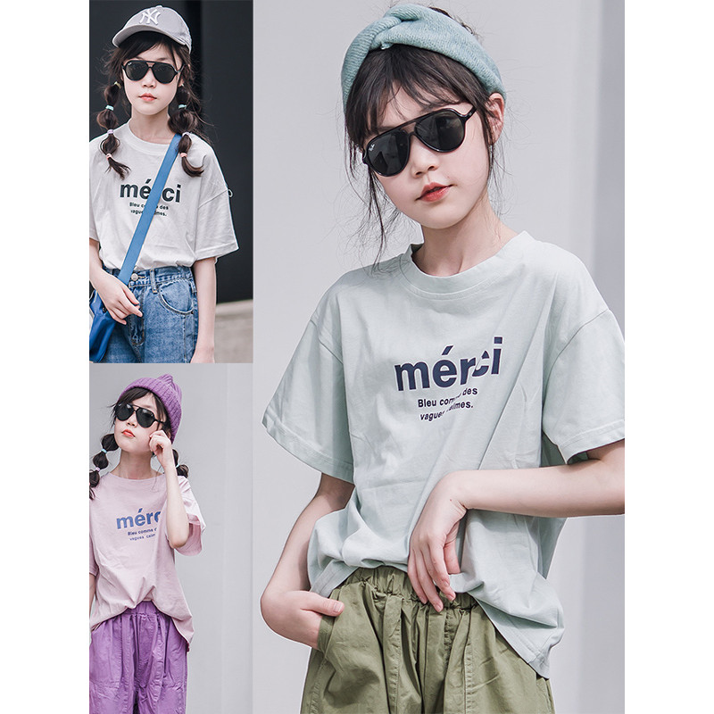 Meninas camisetas de manga curta médio grande crianças 2026 verão novo estilo versão coreana solta impressa em torno do 