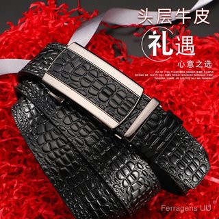 Cinto de Couro Genuíno WXB3 com Padrão de Crocodilo e Fivela Automática, Cinto Versátil para Calças Jeans Masculinas 8.3