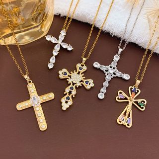 Colar mais vendido: colar punk com cruz, acessórios femininos, design exclusivo e moderno, cobre incrustado com zircônia