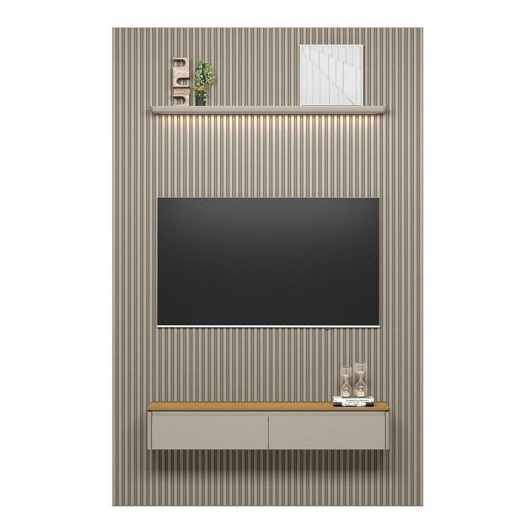 Painel Ripado para TV até 75 Polegadas com LED MDF 180CMX250CM Modular Tauari/Gris Fosco · foto 2