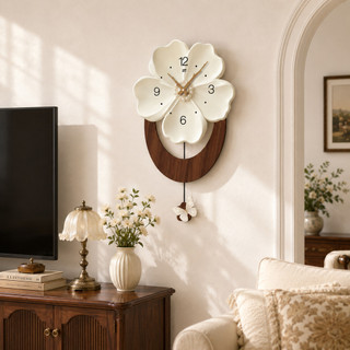 Estilo creme criativo forma de flor relógio de parede estilo Medieval Swingable sala de estar relógio de parede decoraçã