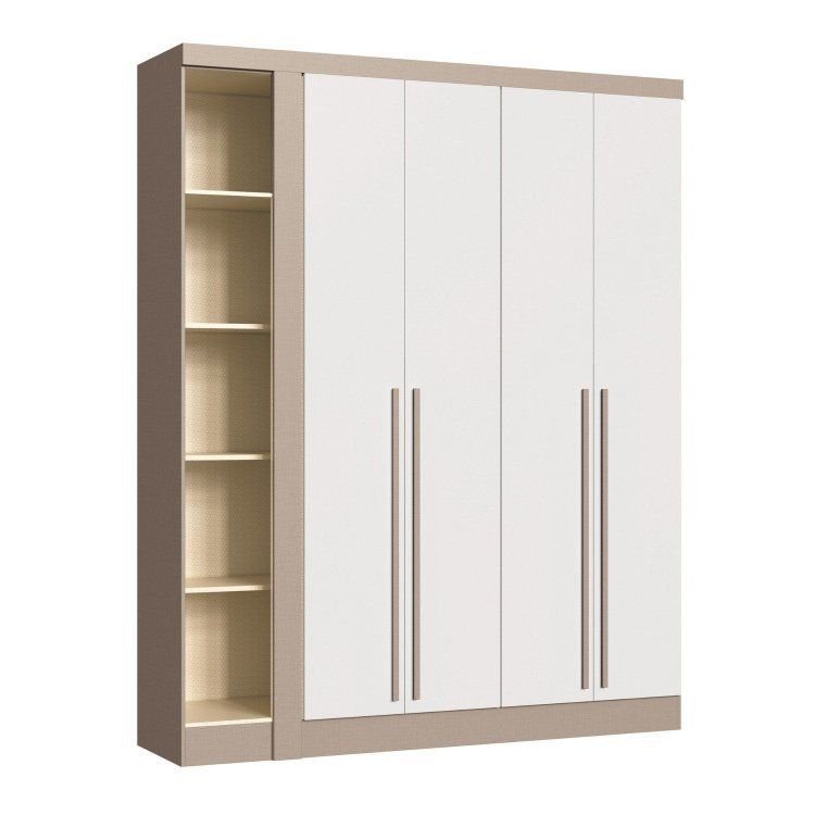 Módulo Guarda-Roupa de Canto 4 Portas 2 Gavetas Infinity Bege/Duna/Branco Duna/Branco Line
