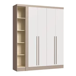 Módulo Guarda-Roupa de Canto 4 Portas 2 Gavetas Infinity Bege/Duna/Branco Duna/Branco Line
